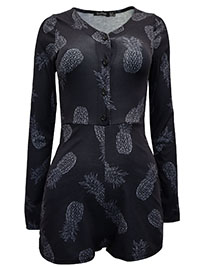 Black Pineapple Sketch Print Silky Soft PJ Romper - Size 6 to 16 Black Pineapple Sketch Print Silky Soft PJ Romper - Size 6 to 16