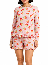 Pink Peach Print Frill Hem PJ Lounge Short Set - Size 6 to 14