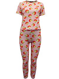 Pink Peach Print Viscose Jersey Pyjama Leggings Set - Size 6 to 14
