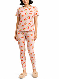 Pink Peach Print Viscose Jersey Pyjama Leggings Set - Size 6 to 14
