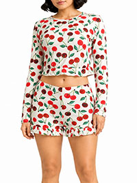 Cherries Print Frill Hem cropped Pyjama Short Set - Size 6 to 12