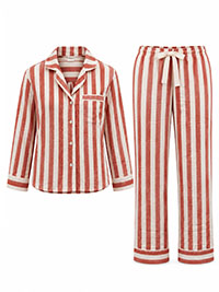 RED Cream Striped Soft Cotton Pyjama Set - Size 10 to 14 (S to L)