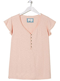 PEACH Modal Blend V-Neck Frill Sleeve Top - Size 8 to 14