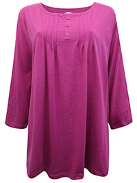MAGENTA Pure Cotton Pintuck Henley Lounge Top - Plus Size 16/18 to 20/22