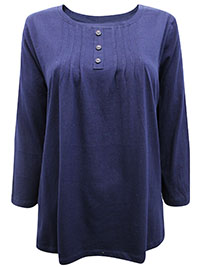 NAVY Pure Cotton Pintuck Henley Lounge Top - Plus Size 16/18 to 20/22