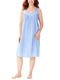 BLUE Sleeveless Button Front Night Gown - Plus Size 16/18 to 36/38 (M to 4X)