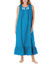 BLUE Ruffle Trim Lounger Nightgown - Plus Size 24/26 to 36/38 (US 1X to 4X)
