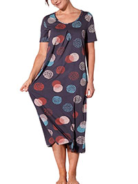 GREY Pure Cotton Circle Print Long Nightdress - Plus Size 16 to 30 (EU 44 to 58)