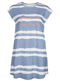 BLUE Cotton Blend Striped Nightdress - Size 10/12 to 26/28