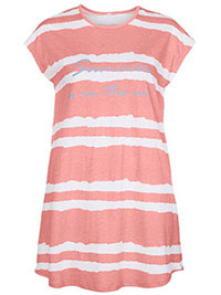 CORAL Cotton Blend Striped Nightdress - Plus Size 14/16 to 26/28