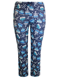 NAVY Pure Cotton Glow In The Dark Happy Hanukkah Flannel Pyjama Bottoms - Size 6 to 30/32 (XS to 4XL)