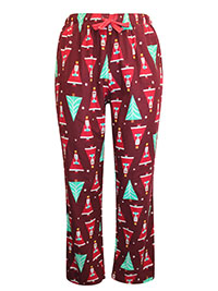 BURGUNDY Pure Cotton Santa In The House Flannel Pyjama Bottoms - Size 8 to 26/28 (S to 3X)