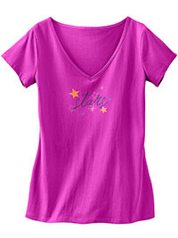 MAGENTA Pure Cotton 'Stars' Short Sleeve Loungewear Top - Size 10/12 to 24 (EU 38/40 to 52)
