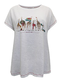 FF WHITE Pure Cotton Festive Giraffe Lounge Top - Size 6 to 20