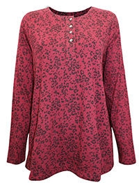 RED Animal Print Long Sleeve Sleep Top - Size 12/14 to 16 (M to L)
