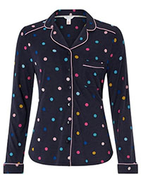 MSN NAVY Spot Print Long Sleeve Pyjama Top - Size 8/10 to 20/22 (S to XL)