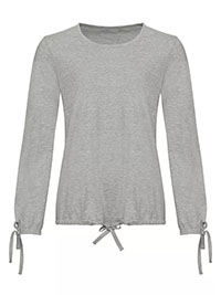 GREY Cotton Rich Tie Cuff & Hem Loungewear Top - Size 10/12 to 16/18