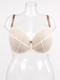 Plus Size Ivory & Nude Tonal Lace Wired Padded Plunge Bra - Size 38 to 46 (D to G Cups)