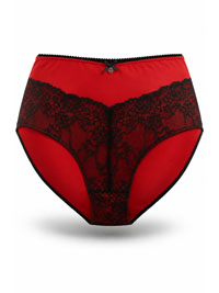 Red & Black Tonal Lace High Waist Full Cover Knickers Size 22/24 to 30/32
