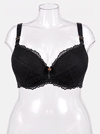 Black Fan Lace Half Pad Plunge Smoothing Bra Size 38 to 46 (D to G Cups)