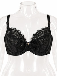 Plus Size Black Non Padded Tonal Lace Logo Under Wired Bra - Size 38 to 46 (D to G Cups)