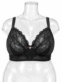 BLACK Lace & Logo Longline Underwired Bra - Size 38 to 46 (D to G Cups)