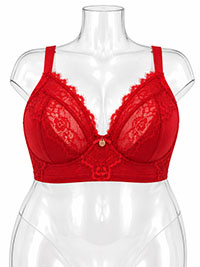 RED Lace & Logo Longline Underwired Bra - Size 38 to 46 (D to G Cups)