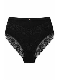BLACK Lace & Logo High Waist Light Control Knicker - Size 14/16 to 26/28