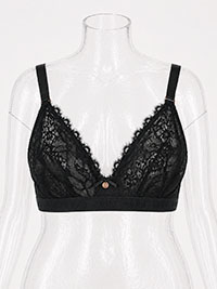 Plus Size Black Wire Free Lace Logo Soft Bra - Size 38 to 46 (D to G Cups)