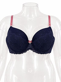 Plus Size Navy Blue Spotted Mesh Wired Plunge Bra - Size 40 to 44 (D to G Cups)