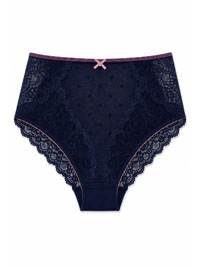 NAVY PINK Spot Mesh & Lace High Waist Knickers - Size 26/28