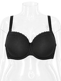 Plus Size Black Logo & Lace Border Soft Cotton Moulded T-Shirt Bra - Size 38 to 46 (D to G Cups)