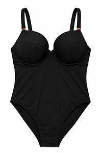 Plus Size BLACK Tummy Control Wired Padded Plunge Swimsuit - Size 16 to 22 (D to G Cups)