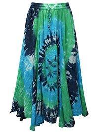 eaonplus BLUE GREEN Pull On Tie Dye Flared Maxi Skirt - Size 18 to 34
