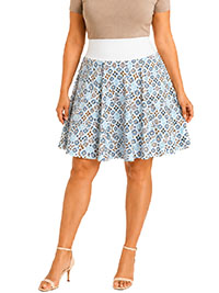 Turquoise Tile Print Skater Short Skirt - Size 8 to 20 (EU 36 to 48)