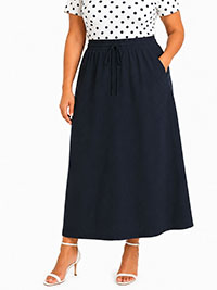 NAVY Linen Blend Maxi Skirt - Plus Size 14 to 32