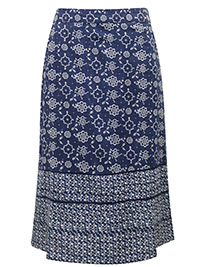 BLUE Floral Tile Border Print Skirt - Size 8 to 20