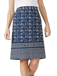 BLUE Floral Tile Border Print Skirt - Size 8 to 20