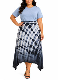 DARK-NAVY Tie Dye Hanky Hem Skirt - Plus Size 12 to 26/28