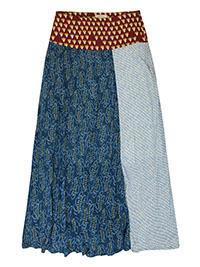 WS BLUE Cotton Rich Patchwork Panelled Midi Skirt - Size 10 to 14