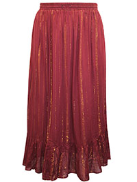 BURGUNDY Metallic Thread Tiered Skirt - Size 12 to 18