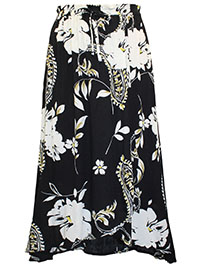 BLACK Floral Print Crinkle Wrap Skirt - Plus Size 16 to 20