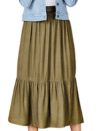 KHAKI Pull On Tiered Maxi Skirt - Size 10 to 14