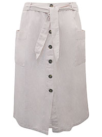 DUSTY-PINK Linen Blend Button Front Belted Skirt - Plus Size 16