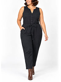 BLACK Sleeveless Textured Cotton Jumpsuit - Plus Size 14/16 to 30/32