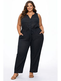 BLACK Sleeveless Textured Jumpsuit - Plus Size 14/16 to 30/32