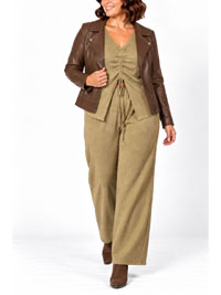STONE Plus Textured Ruched Top Wide Leg Trouser Set - Size 16 to 28