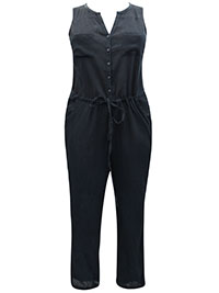 BLACK Sleeveless Textured Jumpsuit - Plus Size 18/20 to 30/32