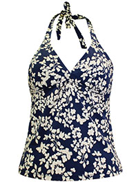 MSN NAVY Floral Print Halterneck Tankini Top - Size 6 to 18