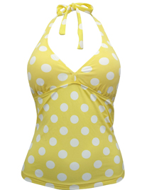 MSN YELLOW Spotted Halterneck Tankini Top - Plus Size 16 to 18